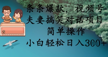 条条爆款,视频号夫妻搞笑对话项目,简单操作,小白轻松日入3张+-创梦DreamCreation终点站